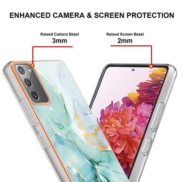 For Samsung Galaxy S20 FE Case Hard back Marble Pattern Slim Design Enhanced Camera and Screen Protection Girls and Women Cover (Green)