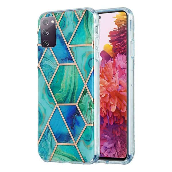 For Samsung Galaxy S20 FE Case Hard back Marble Pattern Slim Design Enhanced Camera and Screen Protection Girls and Women Cover (Style 2 Ocean Green)