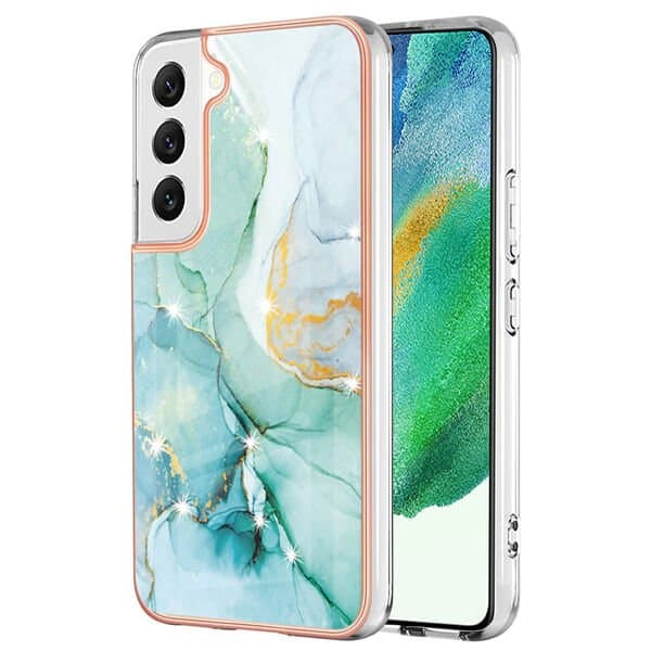 For Samsung Galaxy S21 FE Case Hard back Marble Pattern Slim Design Enhanced Camera and Screen Protection Girls and Women Cover (Green)