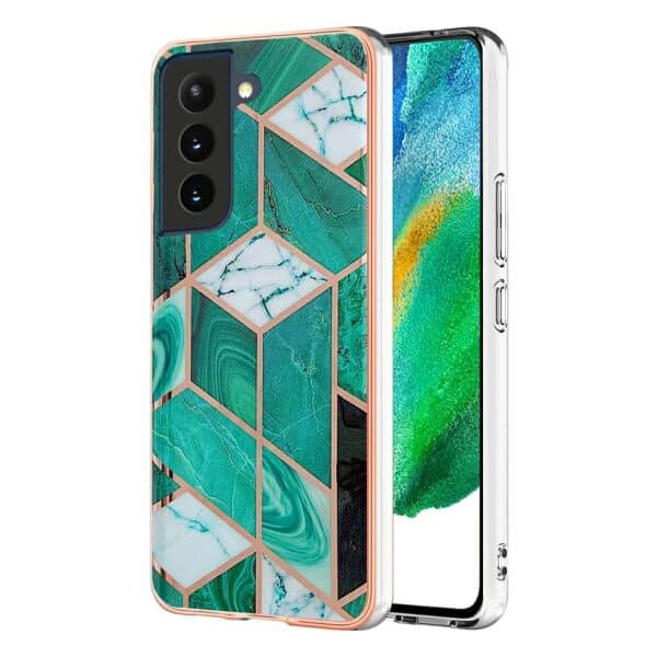For Samsung Galaxy S21 FE Case Hard back Marble Pattern Slim Design Enhanced Camera and Screen Protection Girls and Women Cover (Ocean Green)