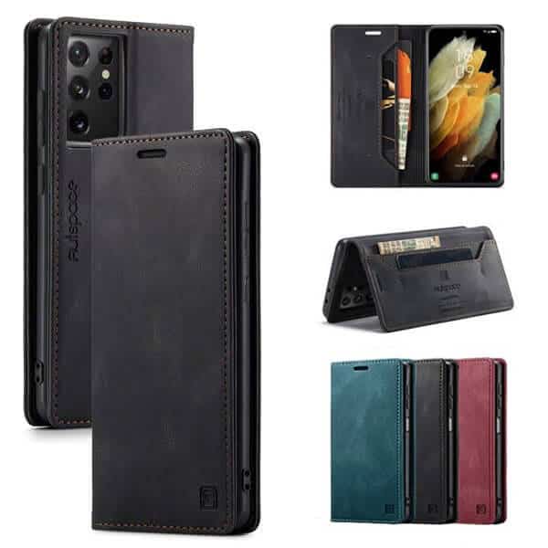 For Samsung Galaxy S21 S21 Ultra CaseMe Back Zipper Wallet Case W 3 Card Slots, RFID Blocking, 1 Money Pocket, Credit Card Holder Leather Cover