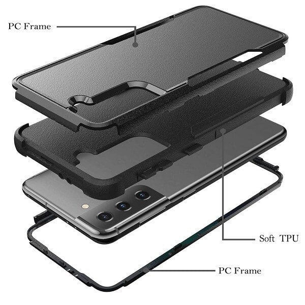 For Samsung Galaxy S22 5G 3in1 Case Drop Resistant Defender Tradies Hybrid Armor Heavy Duty Rugged Shockproof Tough Cover (Black)