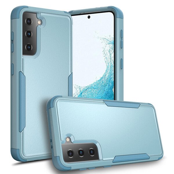 For Samsung Galaxy S22 5G 3in1 Case Drop Resistant Defender Tradies Hybrid Armor Heavy Duty Rugged Shockproof Tough Cover (Sky Blue)