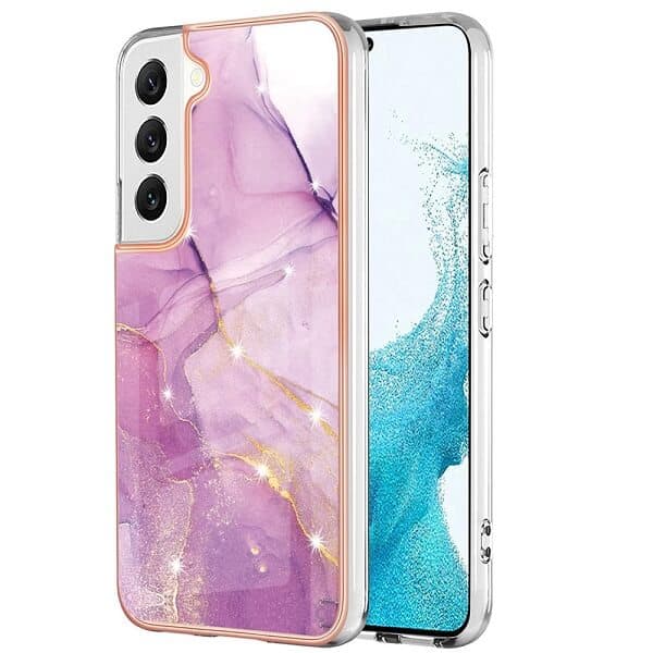 For Samsung Galaxy S22 Case Hard back Marble Pattern Slim Design Enhanced Camera and Screen Protection Girls and Women Cover (Purple)