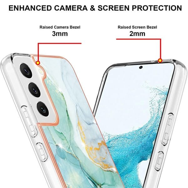 For Samsung Galaxy S22 Case Hard back Marble Pattern Slim Design Enhanced Camera and Screen Protection Girls and Women Cover (Green)