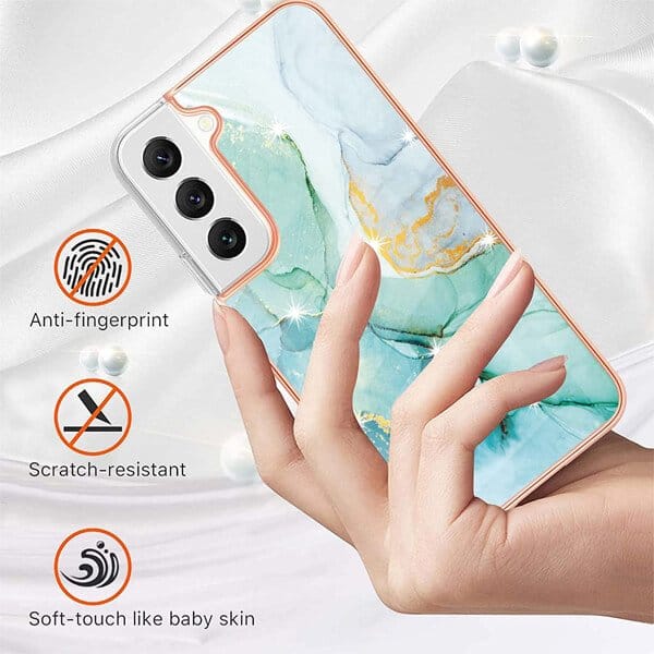 For Samsung Galaxy S22 Case Hard back Marble Pattern Slim Design Enhanced Camera and Screen Protection Girls and Women Cover (Green)