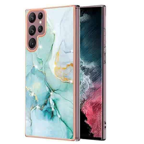 For Samsung Galaxy S22 Ultra 5G Case Hard back Marble Pattern Slim Design Enhanced Camera and Screen Protection Girls and Women Cover (Green)