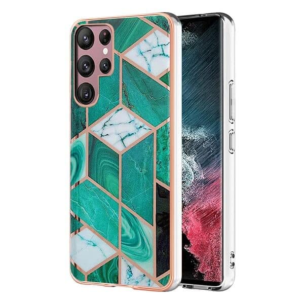 For Samsung Galaxy S22 Ultra 5G Case Hard back Marble Pattern Slim Design Enhanced Camera and Screen Protection Girls and Women Cover (Ocean Green)