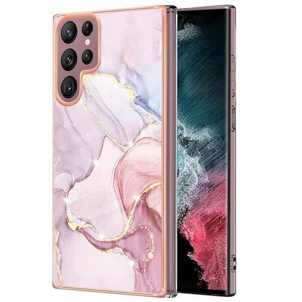 For Samsung Galaxy S22 Ultra 5G Case Hard back Marble Pattern Slim Design Enhanced Camera and Screen Protection Girls and Women Cover (Rose Gold)
