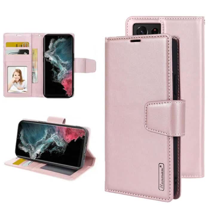 For Samsung Galaxy S22 Ultra Hanman Wallet Case Flip Leather Card Slots Magnetic Stand Cover