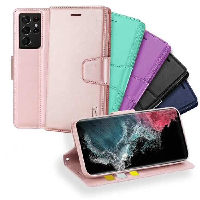 For Samsung Galaxy S22 Ultra Hanman Wallet Case Flip Leather Card Slots Magnetic Stand Cover
