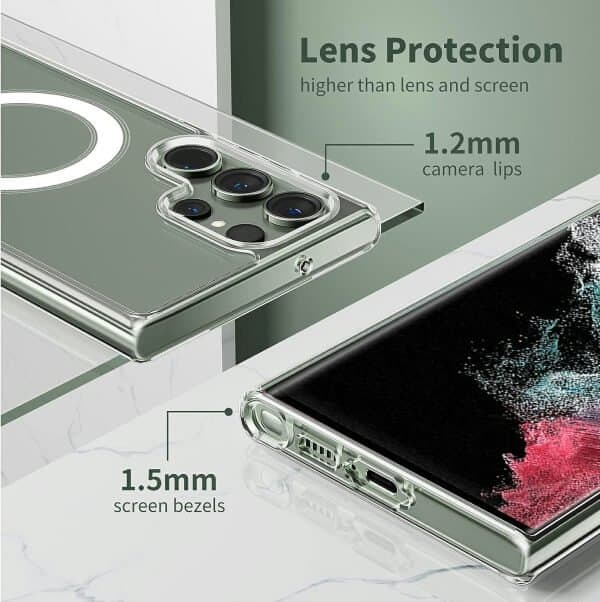 For Samsung Galaxy S22 Ultra MagSafe Magnetic Case with HaloLock Shockproof Scratch Resistant Back Clear Protective Cover