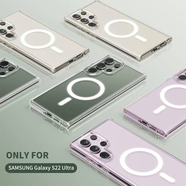 For Samsung Galaxy S22 Ultra MagSafe Magnetic Case with HaloLock Shockproof Scratch Resistant Back Clear Protective Cover