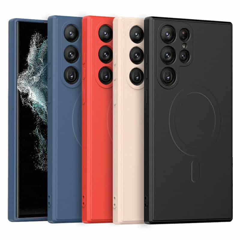 For Samsung Galaxy S22 Ultra MagSafe Magnetic Silicone Silky Soft Touch Full Protective Anti Scratch Case Cover
