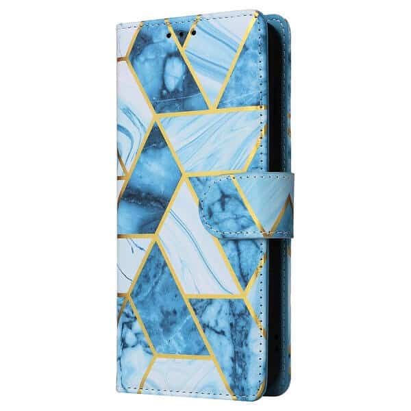 For Samsung Galaxy S23 Case Fashion Marble Painting Pattern Flip Wallet Case Leather Card Slots Stand Cover (Blue Gilding)
