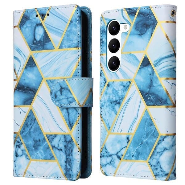 For Samsung Galaxy S23 Case Fashion Marble Painting Pattern Flip Wallet Case Leather Card Slots Stand Cover (Blue Gilding)