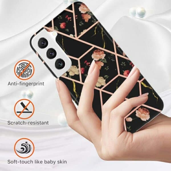 For Samsung Galaxy S23 Case Hard back Marble Pattern Slim Design Enhanced Camera and Screen Protection Girls and Women Cover (Black)