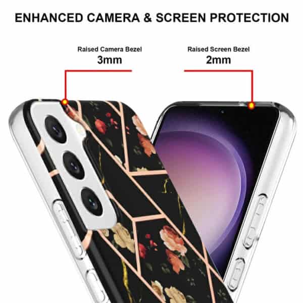 For Samsung Galaxy S23 Case Hard back Marble Pattern Slim Design Enhanced Camera and Screen Protection Girls and Women Cover (Black)