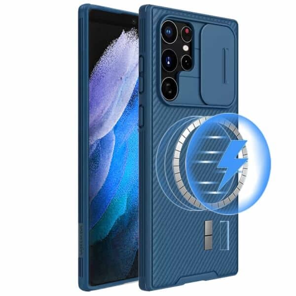 For Samsung Galaxy S23+ S23 Plus [Support Magsafe Charger] Nillkin CamShield With Camera Protection Slim Magnetic Shockproof Heavy Duty Cover (Blue)