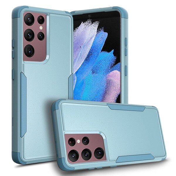 For Samsung Galaxy S23 Ultra 3in1 Case Drop Resistant Defender Tradies Hybrid Armor Heavy Duty Rugged Shockproof Tough Cover (Sky Blue)