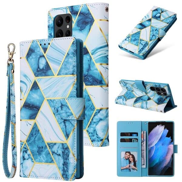 For Samsung Galaxy S24 S25 Ultra Plus Case Fashion Marble Painting Pattern Flip Wallet Leather Card Slots Cover