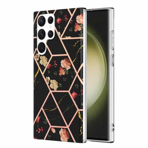 For Samsung Galaxy S23 Ultra Case Hard back Marble Pattern Slim Design Enhanced Camera and Screen Protection Girls and Women Cover (Black)