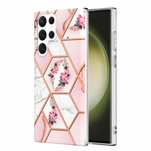 For Samsung Galaxy S23 Ultra Case Hard back Marble Pattern Slim Design Enhanced Camera and Screen Protection Girls and Women Cover (Rose Gold)