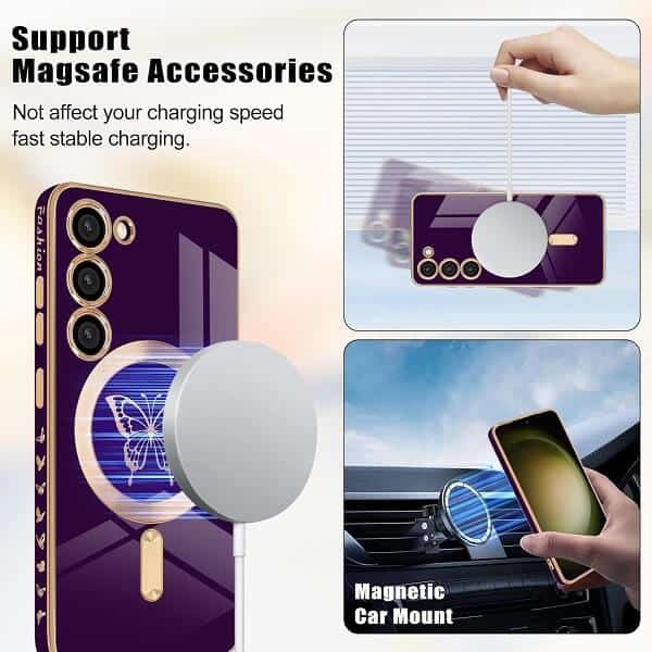 For Samsung Galaxy S24, S24+ S24 Plus Butterfly Design MagSafe Magnetic Case with HaloLock Shockproof Protective Cover