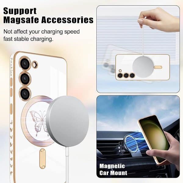 For Samsung Galaxy S24, S24+ S24 Plus Butterfly Design MagSafe Magnetic Case with HaloLock Shockproof Protective Cover