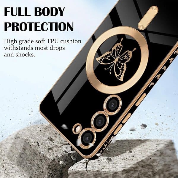 For Samsung Galaxy S24, S24+ S24 Plus Butterfly Design MagSafe Magnetic Case with HaloLock Shockproof Protective Cover