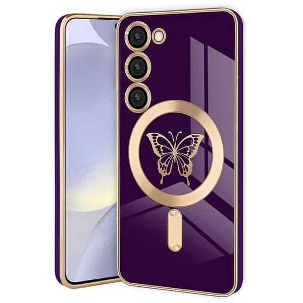 For Samsung Galaxy S24, S24+ S24 Plus Butterfly Design MagSafe Magnetic Case with HaloLock Shockproof Protective Cover