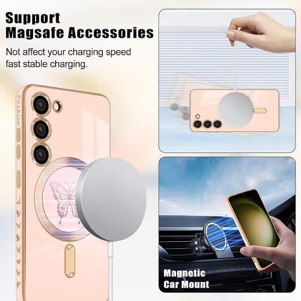 For Samsung Galaxy S24, S24+ S24 Plus Butterfly Design MagSafe Magnetic Case with HaloLock Shockproof Protective Cover