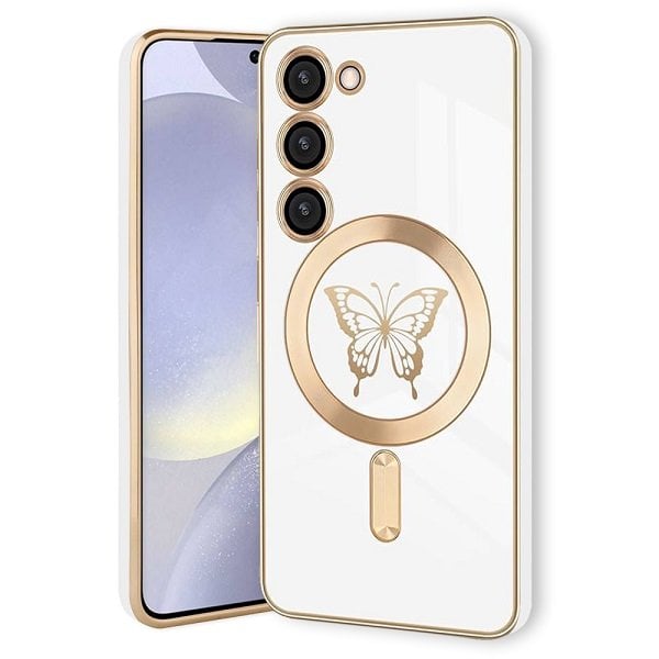 For Samsung Galaxy S24, S24+ S24 Plus Butterfly Design MagSafe Magnetic Case with HaloLock Shockproof Protective Cover
