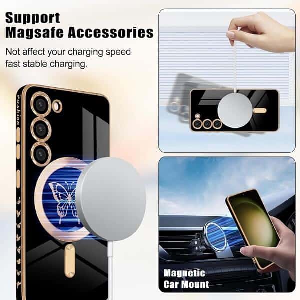 For Samsung Galaxy S24, S24+ S24 Plus Butterfly Design MagSafe Magnetic Case with HaloLock Shockproof Protective Cover