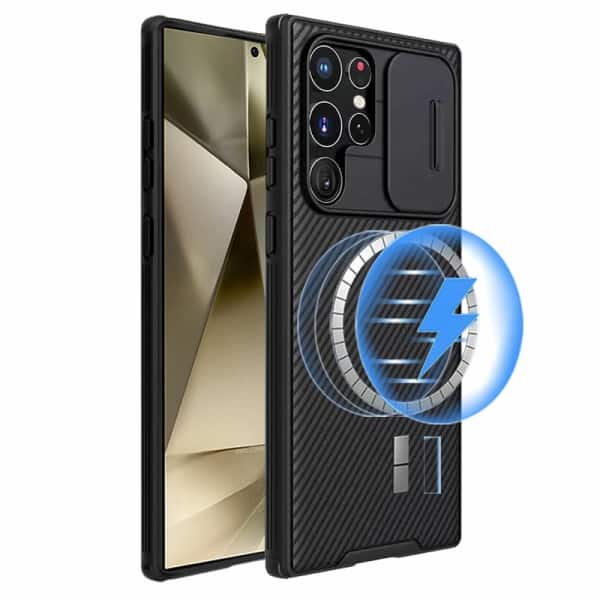 For Samsung Galaxy S24, S24+ S24 Plus & S24 Ultra [Support Magsafe Charger] Nillkin CamShield With Camera Protection Slim Magnetic Shockproof Heavy Duty Cover (Black)