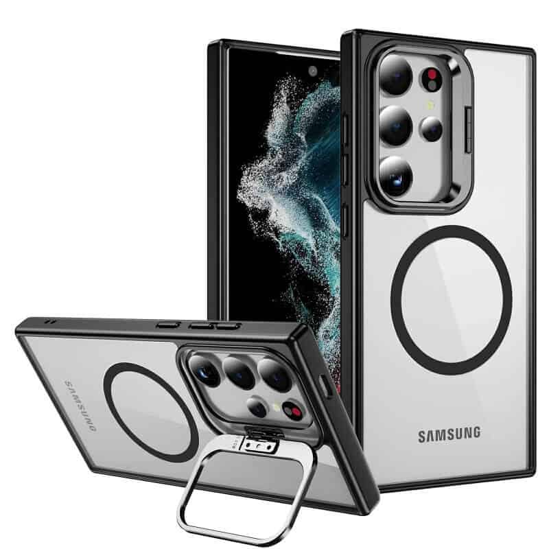 For Samsung Galaxy S24 S25 Ultra Plus Camera Stand Magsafe case Shockproof Case Heavy Duty Protective Back Cover