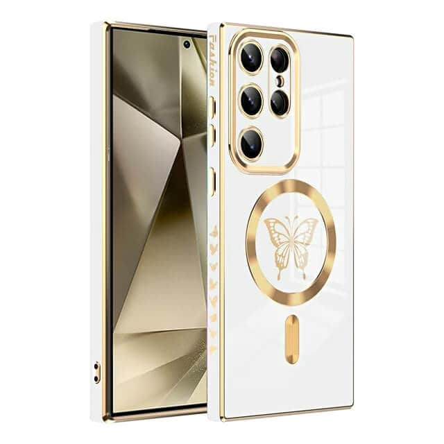 For Samsung Galaxy S24 Ultra, S24+ S24 Plus Butterfly Design MagSafe Magnetic Case with HaloLock Shockproof Protective Cover