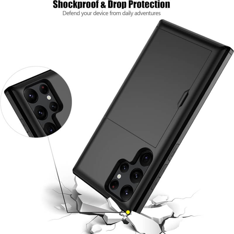 For Samsung Galaxy S25S24 Ultra Plus Slide Armor Card Holder Wallet Protective Shockproof Hard Dual Layer Back Cover