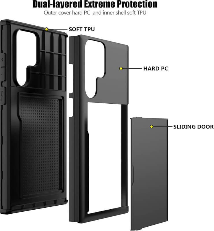 For Samsung Galaxy S25S24 Ultra Plus Slide Armor Card Holder Wallet Protective Shockproof Hard Dual Layer Back Cover