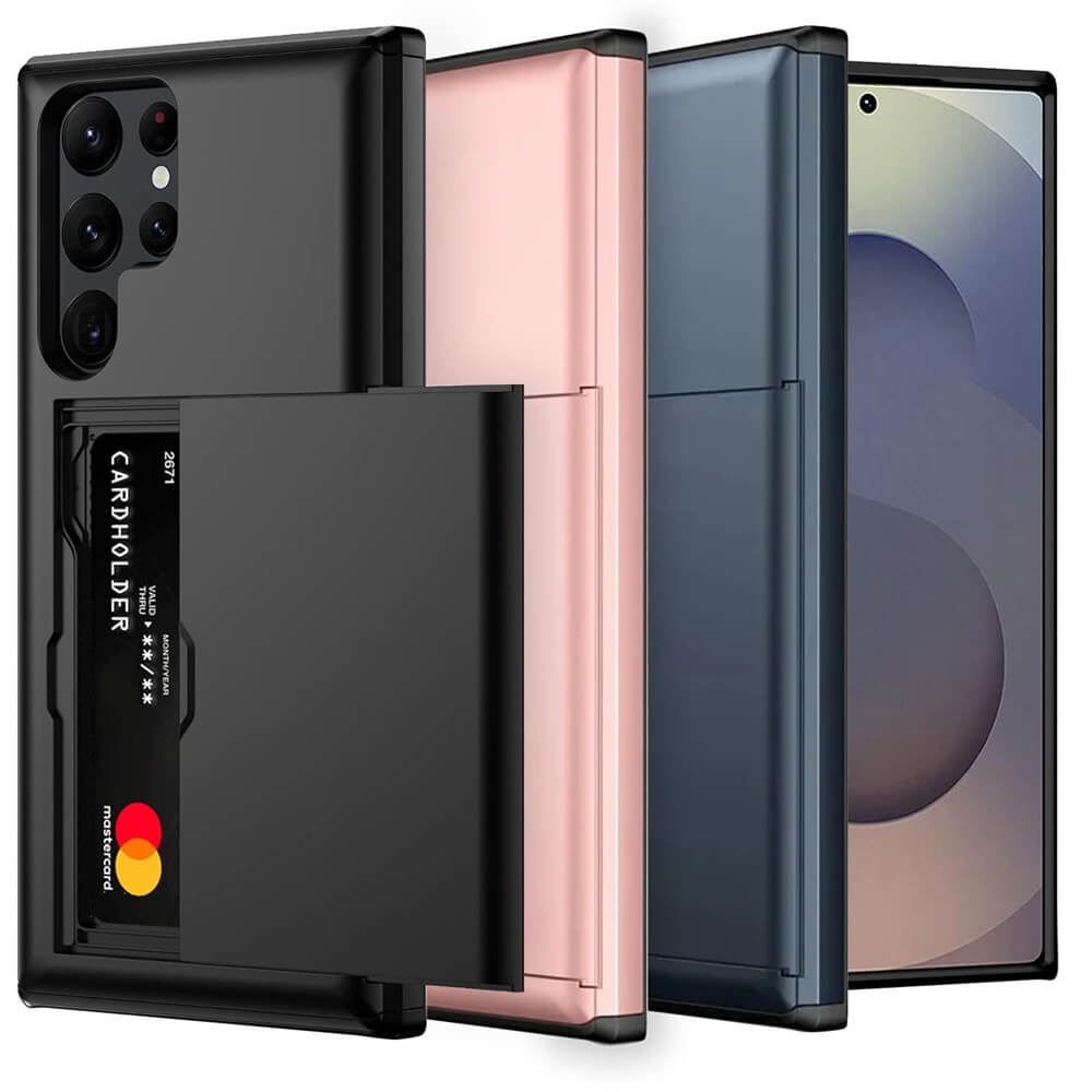 For Samsung Galaxy S25S24 Ultra Plus Slide Armor Card Holder Wallet Protective Shockproof Hard Dual Layer Back Cover