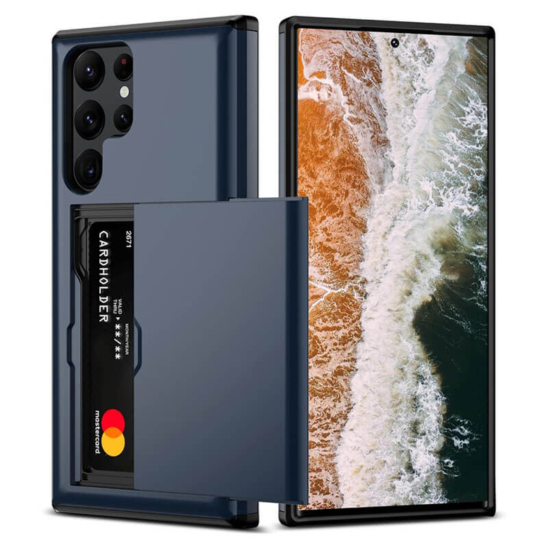 For Samsung Galaxy S25S24 Ultra Plus Slide Armor Card Holder Wallet Protective Shockproof Hard Dual Layer Back Cover