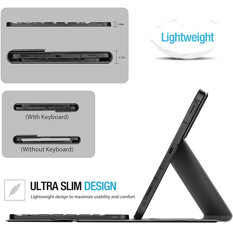 For Samsung Galaxy Tab S10 FE+ S10 FE Plus With Pencil Holder Detachable Wireless Bluetooth Keyboard and Flip Stand Leather Case Cover - Black