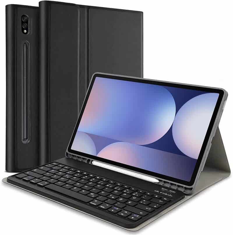For Samsung Galaxy Tab S10 FE+ S10 FE Plus With Pencil Holder Detachable Wireless Bluetooth Keyboard and Flip Stand Leather Case Cover - Black