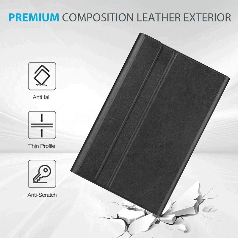 For Samsung Galaxy Tab S10 FE+ S10 FE Plus With Pencil Holder Detachable Wireless Bluetooth Keyboard and Flip Stand Leather Case Cover - Black