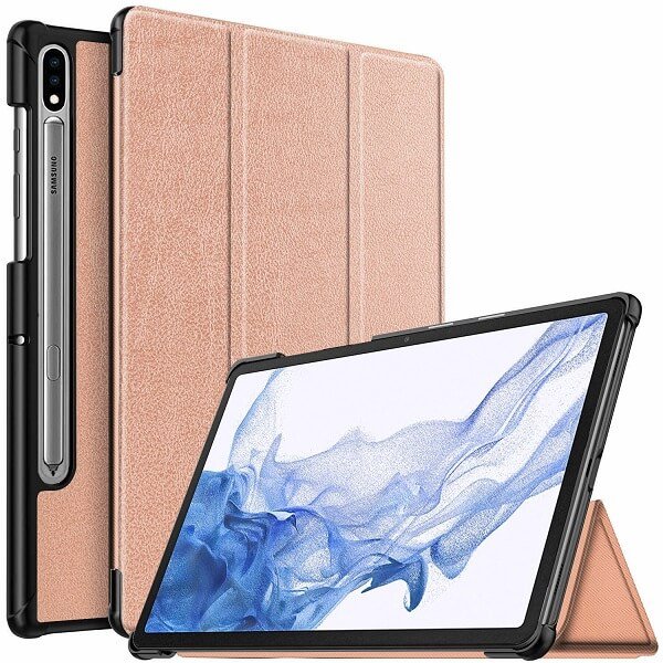 For Samsung Galaxy Tab S8 11.0 X700X706 Folio Smart Leather Magnetic Stand Case Cover (Rose Gold)