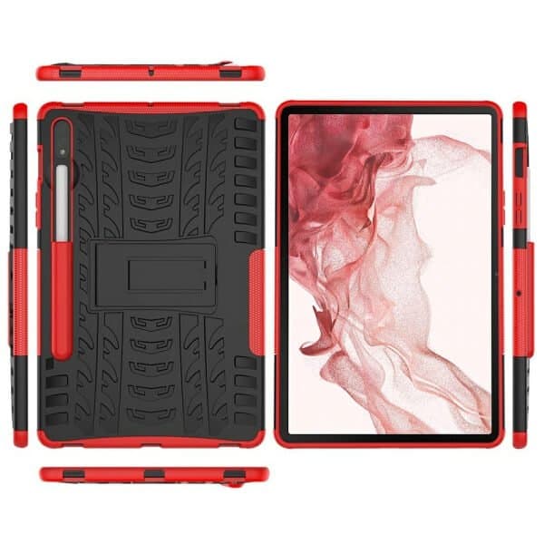 For Samsung Galaxy Tab S8+ S8 Plus 2022 SM-X800 X806 Heavy Duty Tough Kickstand Strong Case Cover (Red)