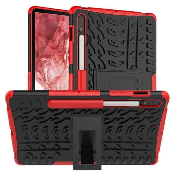 For Samsung Galaxy Tab S8+ S8 Plus 2022 SM-X800 X806 Heavy Duty Tough Kickstand Strong Case Cover (Red)