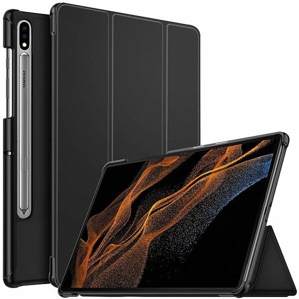 For Samsung Galaxy Tab S8 Ultra Folio Smart Leather Magnetic Stand Case Cover (Black)