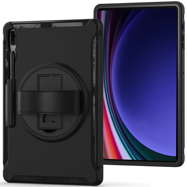 For Samsung Galaxy Tab S9+ S9 Plus 2023 12.4 Inch With S-Pen Holder Military Grade Rotating Case Shockproof Multi-Layer Protective Kickstand Cover (Black)