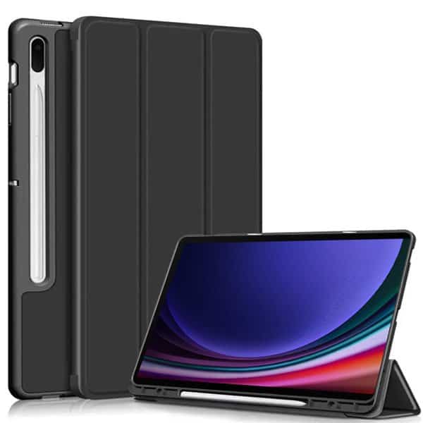 For Samsung Galaxy Tab S9 Ultra - With Pencil Holder Folio Smart Leather Magnetic Stand Case Cover (Black)